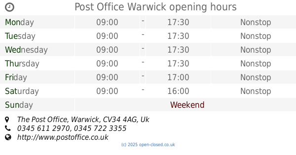 Post Office Bank Holiday Opening Times