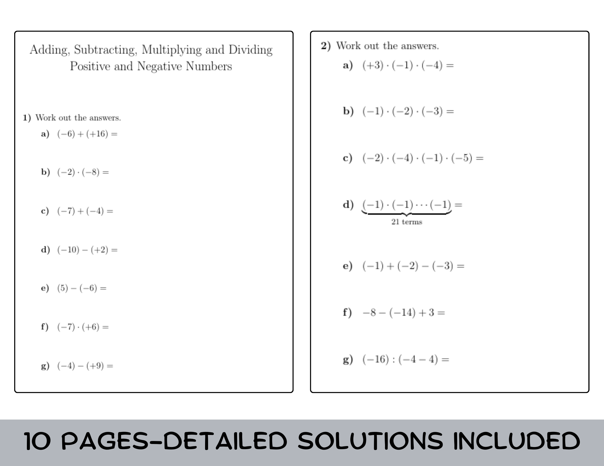 Adding Subtracting Multiplying and Dividing Integers Worksheets
