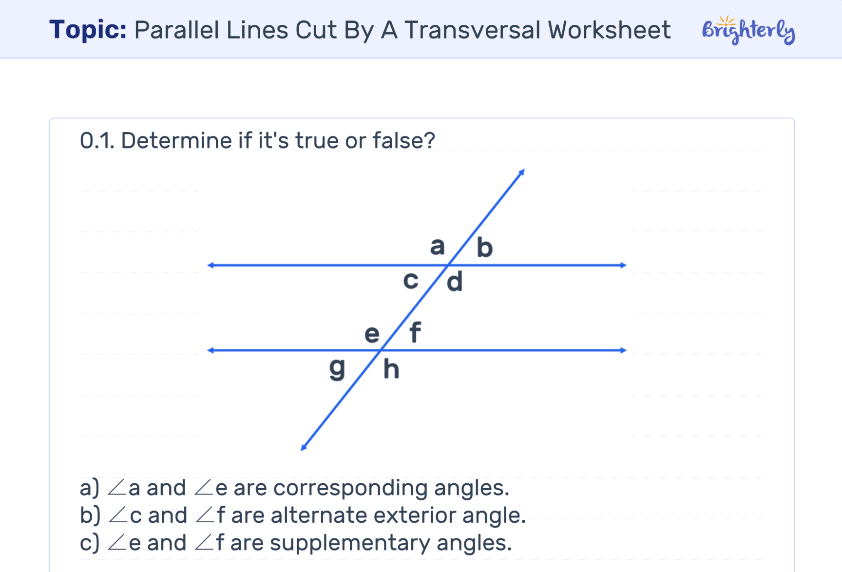 Parallel Lines Cut by a Transversal Worksheet 3