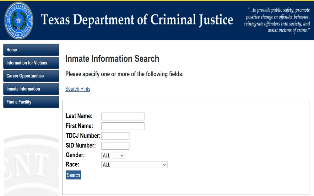 Texas Dept of Criminal Justice Offender Search