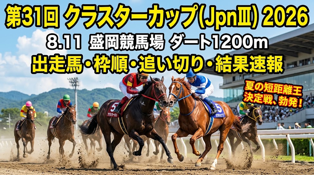 【2026最新】クラスターカップ2026真夏の電撃戦！盛岡ダート1200Mの波乱傾向と出走予定馬の徹底分析