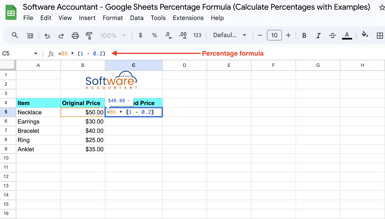 Google Sheets Formulas Percentage