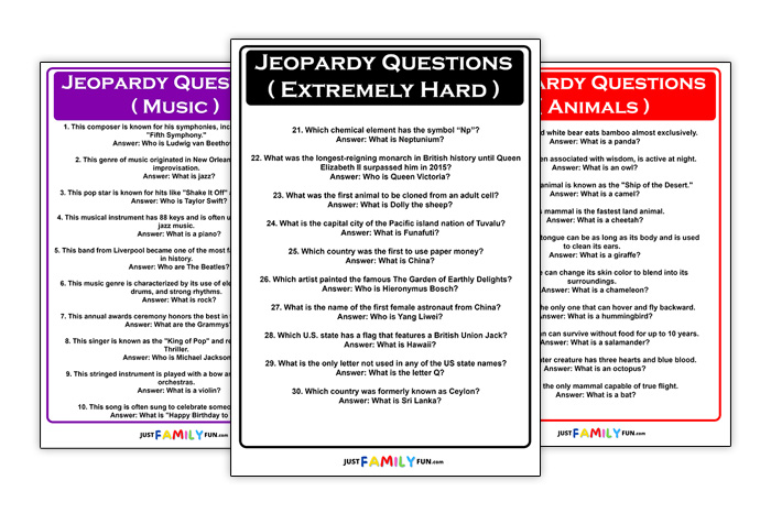 Jeopardy Questions and Answers List Today Pdf