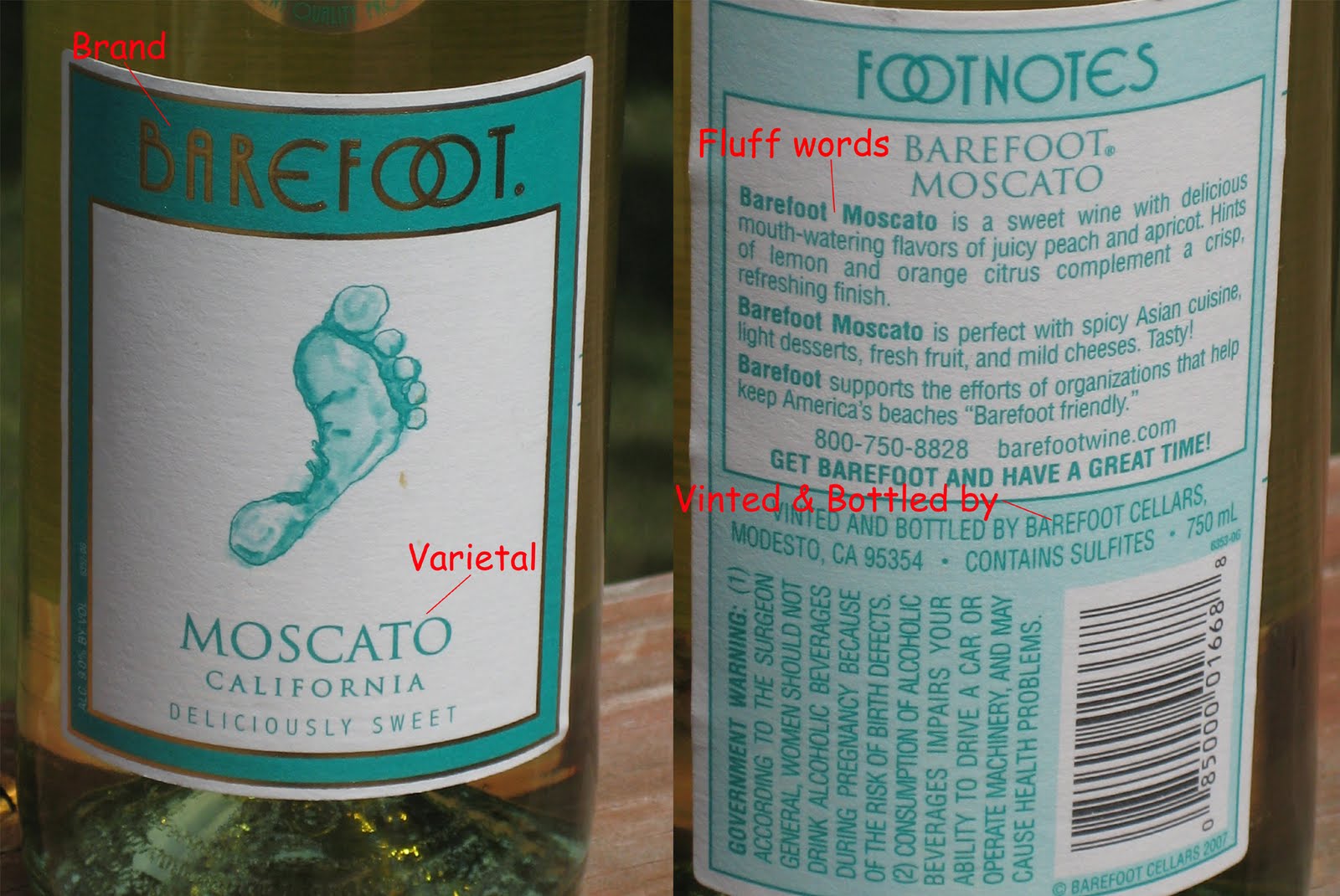 Nutrition Facts Barefoot Moscato